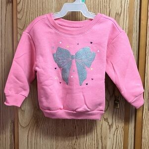 Garanimals girls 12 month Pink Sweatshirt with Glitter Bow and tiny hearts 🥰
